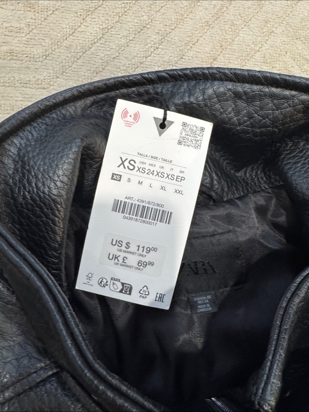 zara viral  Black Leather Jacket never worn size xs - Picture 2 of 2